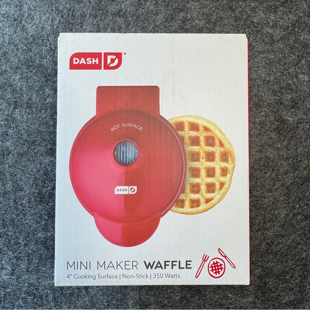 Dash Mini Waffle Maker Iron 4" Non Stick Red College Dorm Breakfast Kitchen